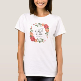エレガントな花柄のMr & Mrs ウェディングTシャツ Tシャツ