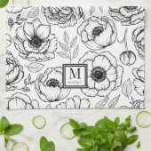エレガントな花柄イニシャルモノグラム キッチンタオル (折り畳み)