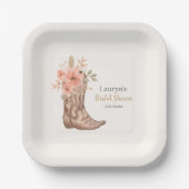 エレガントな花柄カントリー・ブーツ　カウガール・ブライダル・シャワー ペーパープレート (正面)
