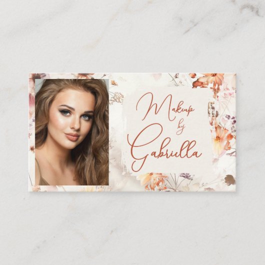 エレガントな花柄ソーシャルアイコンQRコード写真メイクアップ 名刺 (正面)