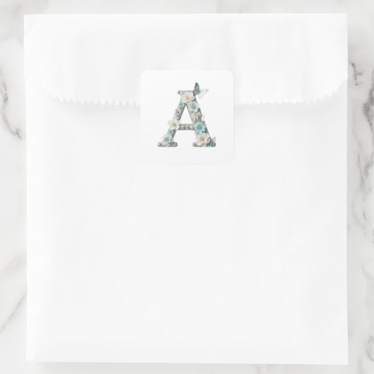 エレガントな花柄ビーズモノグラムステッカー スクエアシール (バッグ)