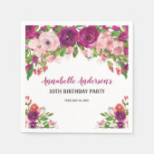 エレガントな花柄ピンクパープル水彩誕生日 スタンダードカクテルナプキン (正面)