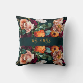 エレガントな花柄ボタニカルなラスティック Mr. & Mrs. ウェディング クッション