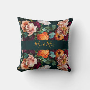 エレガントな花柄ボタニカルなラスティック Mr. & Mrs. ウェディング クッション