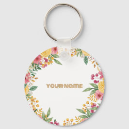 エレガントな花柄 デュアルネーム ブライダルシャワー 招待状 キーホルダー