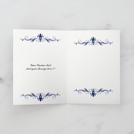エレガントな花柄 ネイビーブルーのレースの感謝カード サンキューカード (内部)