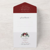 エレガントな花柄 ネイビーブルー ワインレッド 結婚式のすべて オールインワン招待状 (外側)