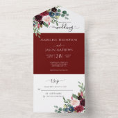 エレガントな花柄 ネイビーブルー ワインレッド 結婚式のすべて オールインワン招待状 (内側)