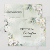 エレガントな花模様のゴールド グリーン プロフェッショナル サンクスカード ポストカード (正面/裏面)