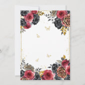 エレガントな花模様のブラックとレッドのキンセアニエラ 招待状 (裏面)