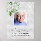 エレガントな花模様のメモリアル 銀の写真 ポスター (正面)