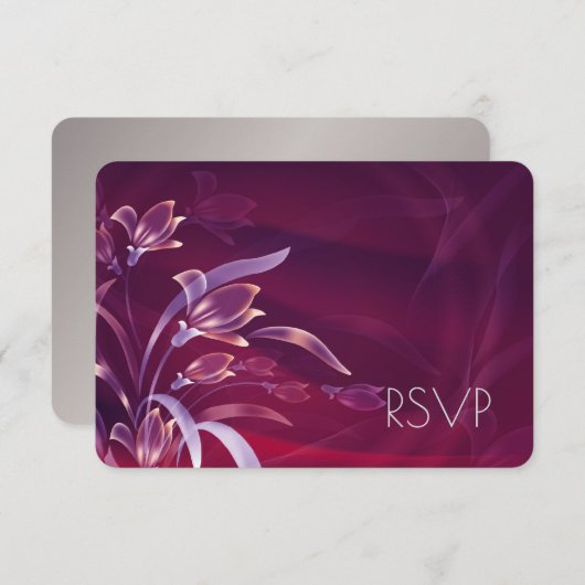 エレガントな花模様 | シルバー デザイン RSVP カード (正面/裏面)