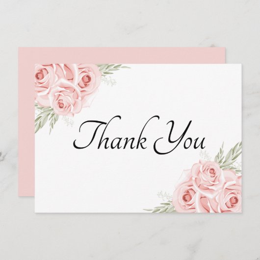 エレガントな花水彩庭園のピンクのバラ　ありがとう サンキューカード (正面/裏面)