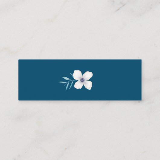 エレガントな花花束のオーシャンブルーの結婚式の詳細 スキニー名刺 (裏面)