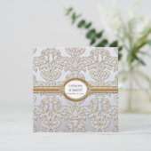 エレガントな花葉ダマスクバロックゴールドスワールカード 招待状 (スタンド正面)