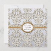 エレガントな花葉ダマスクバロックゴールドスワールカード 招待状 (正面)