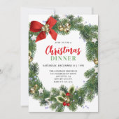 エレガントな花輪のクリスマスディナーパーティー 招待状 (正面)