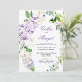 エレガントな花輪のパープルフラワーズ結婚式招待状 案内状 (スタンド正面)