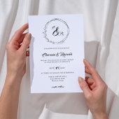 エレガントな花輪のモノグラム写真 ウェディング 招待状