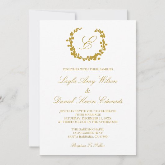 エレガントな花輪の結婚式招待状 招待状 (正面)
