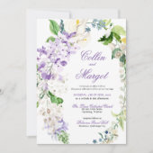 エレガントな花輪 紫の花 モダン ウェディング 招待状 (正面)