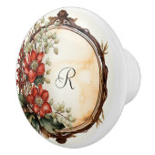 エレガントな花輪 赤い花 赤い実 緑の葉 セラミックノブ (右)