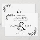 エレガントな花飾りのアンパサンドが付く結婚式のイニシャル 招待状 (正面/裏面)