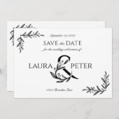 エレガントな花飾りのアンパサンドの結婚式モノグラム 招待状 (正面/裏面)