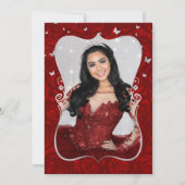 エレガントな花飾りのシルバーとレッドのキンセアネラの写真 招待状 (裏面)