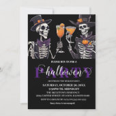 エレガントな花飾りドクロ 大人ハロウィンパーティー招待状 招待状 (正面)