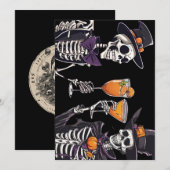 エレガントな花飾りドクロ 大人ハロウィンパーティー招待状 招待状 (正面/裏面)