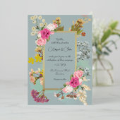 エレガントな花 ペリウィンクル ウェディング 箔招待状 (立ち正面)