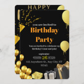 エレガントな花：ミニマルな誕生日カード 招待状 (正面/裏面)