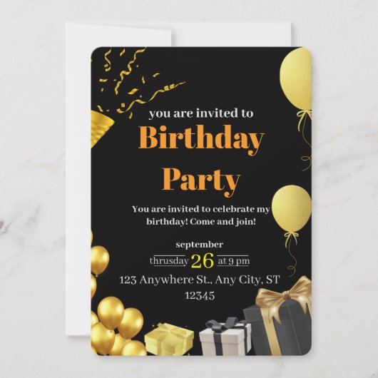 エレガントな花：ミニマルな誕生日カード 招待状 (正面)