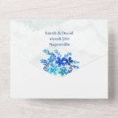 エレガントな花 青 カスタマイズされた結婚式 オールインワン招待状 (裏面)