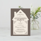 エレガントな茶色のダマスク織のクリームの家の引っ越し祝いパーティー 招待状 (スタンド正面)
