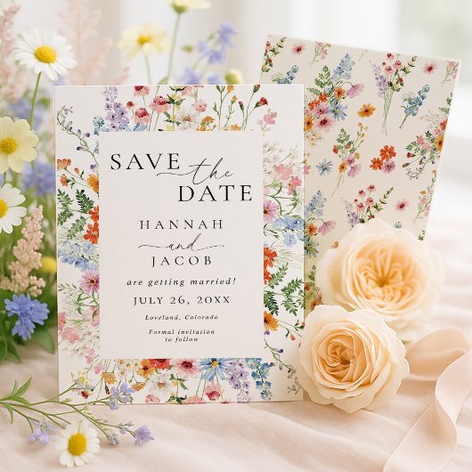 エレガントな草原の野生の花の結婚式 セーブザデート