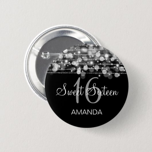 エレガントな菓子16の誕生会の輝きの銀 缶バッジ (正面&裏面)