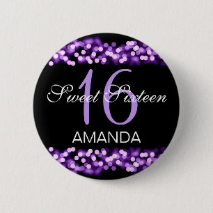 エレガントな菓子16の誕生日のハリウッドの魅力的な紫色 缶バッジ