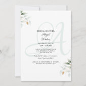エレガントな葉とゴールドシーグラス ブライダルシャワー招待状 招待状 (正面)