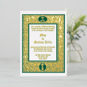 エレガントな葉と花のボーダーウェディング 箔招待状 (立ち正面)