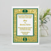 エレガントな葉と花のボーダー ウェディング 箔招待状 (立ち正面)