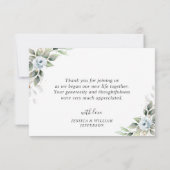 エレガントな葉のほこりブルーの花 サンキューカード (裏面)