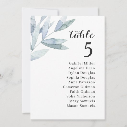 エレガントな葉のウェディング席次表。グレー台紙 招待状 (正面)