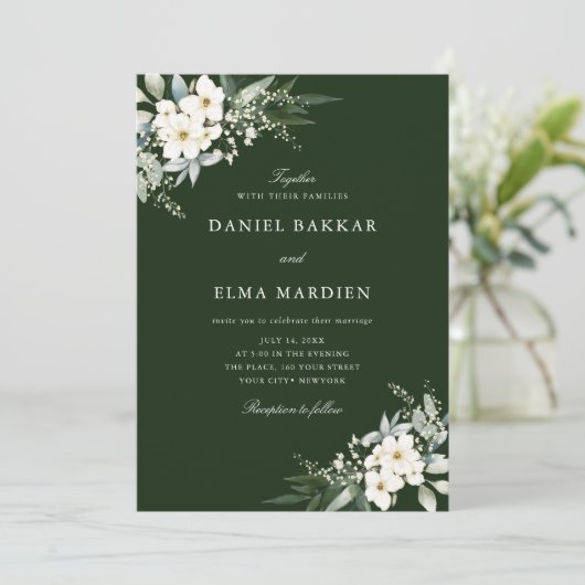 エレガントな葉のボホ水彩花のウェディング 招待状 (スタンド正面)