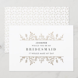 エレガントな葉のローズゴールドのブライズメイド招待状 招待状