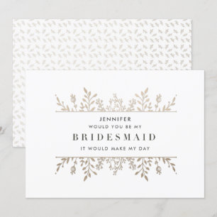 エレガントな葉のローズゴールドのブライズメイド招待状 招待状