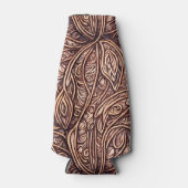 エレガントな葉の彫刻が施された木 ボトルクーラー (正面)