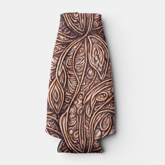 エレガントな葉の彫刻が施された木 ボトルクーラー (正面)