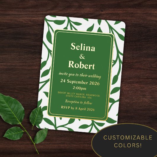 エレガントな葉の箔押し招待状 箔招待状